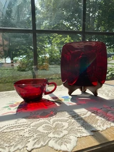 Anchor Hocking Fire King Royal Ruby Red Charm Square Cup and Saucer - Picture 1 of 11