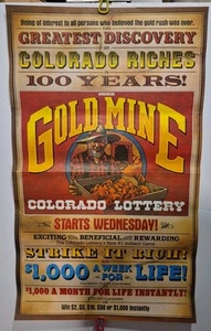 Vintage Colorado Lottery Gold Mine Scratcher Ticket Advertisement Promo Poster - Picture 1 of 9