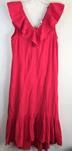 Vinyard Vines Womens Dress Red Gauze Ruffle Midi Small Tie back Cotton Sundress - Picture 1 of 7