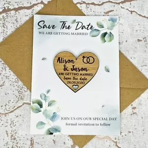 Personalised Rustic Leaf Wedding Save The Date Heart Fridge Magnet Card Invite - Picture 1 of 2