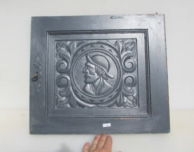 Antique Wooden Panel Door Antique Old Wood Cupboard Cabinet Old Head Face 18x16" - Image 1 of 4
