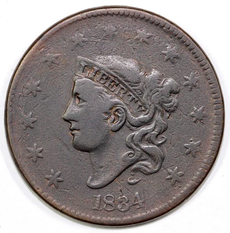 1834 1c N-5 Matron Head Large Cent Cover