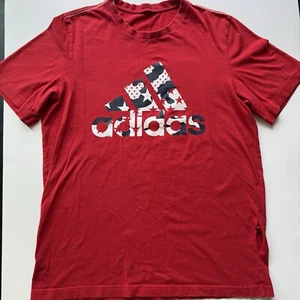 *read description* Adult Medium Adidas Stars T-Shirt Red HAS HOLE IN SIDE OF TEE - Picture 1 of 6