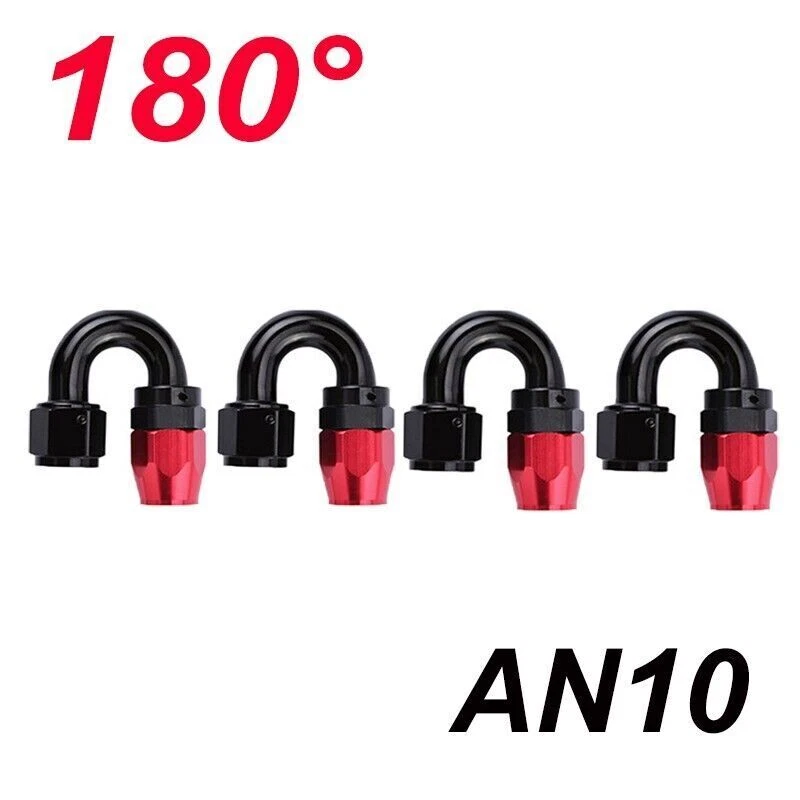 4Pcs Black+Red 180°Degree AN10 Oil Fuel Line Hose End Fitting Adapters Kits - Image 1 of 4