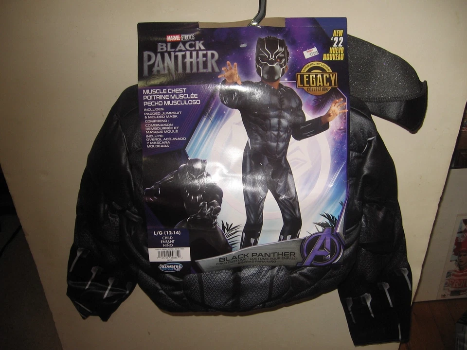 Marvel Disfraz Pantera Negra Niño L (12-14) Juego de 2 Piezas Nuevo con Etiquetas Traje Acolchado y Máscara Foto 1 de 1