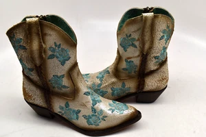Corral Western Boots Womens WHITE &Turquoise Rose Embroidery Ankle 7.5 M  F1273 - Picture 1 of 10