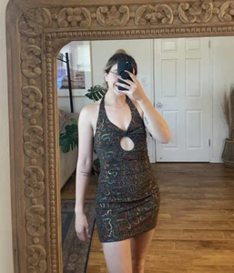 NWT Women’s Urban Outfitters Dress Small S Multicolor Black halter - Picture 1 of 8