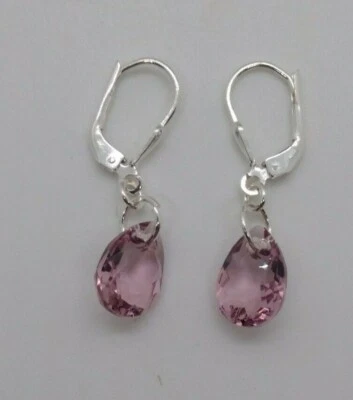 Pendientes de plata esterlina M/w cristal de Swarovski Lt amatista corte pera; cierre de palanca Foto 1 de 4