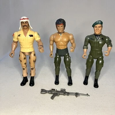 Lote de 3 bonecos de ação Rambo da década de 1980 7” Coleco Anabasis Force of Freedom Stallone - Imagem 1 de 4