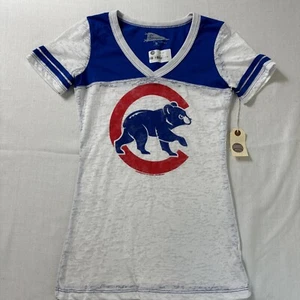 Chicago Cubs Womens T-Shirt Blue White short sleeve Burn Out V Neck size Small - Picture 1 of 11