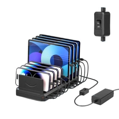 60W 10-Port USB-Ladestation Multi-Schnellladegerät für Telefone Tablets​​ - Bild 1 von 4