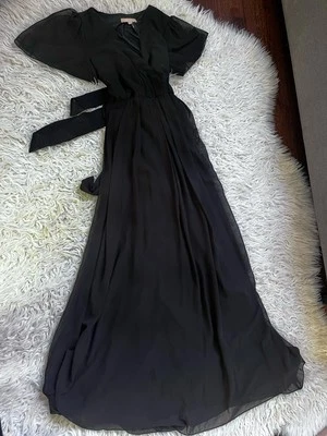 Ricarica Vneck Ruffle Sleeve Chiffon Maxi Dress Sz S  Maternity Photo Bridesmaid - Image 1 of 4