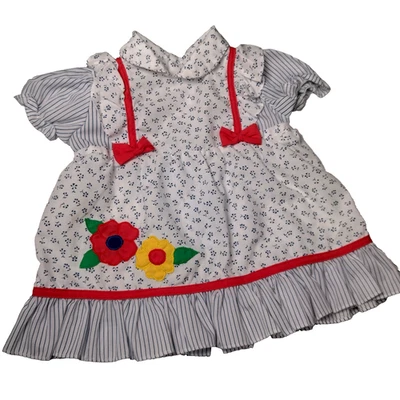 Vintage Cradle Togs Dress Baby Girl 6 to 9 MOS White Blue Floral Red Bow Flowers - Image 1 of 4
