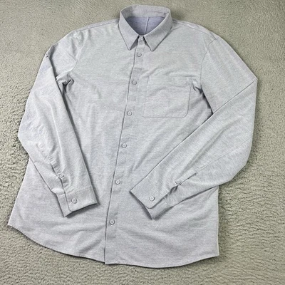 Lululemon Commission 衬衫男式 XL 灰色蓝色弹力运动服纽扣 — 第 1/4 张图片