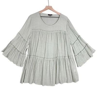 Top Cocomo para mujer 2X túnica campesina con dobladillo boho con volantes verdes en capas babydoll fluido Foto 1 de 4