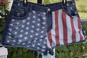 Women’s American Flag Denim Shorts Stars & Stripes Cutoff USA Patriotic Festival - Picture 1 of 11