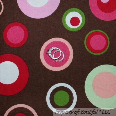 BonEful FABRIC Cotton Quilt VTG Brown Pink White Green Polka Dot Girl Kid SCRAP - Image 1 of 4