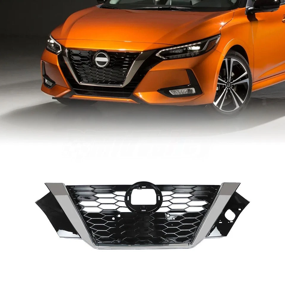 Fit For 2020-2021 Nissan Sentra Front Bumper Upper Grille Grill Black ＆ Chrome Foto 1 de 4