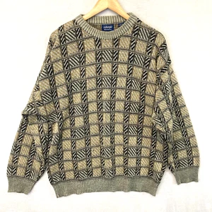 Vintage Lifestyle Munsingwear Knit Sweater Mens Large L Tan Plaid Grandpa Dad - Picture 1 of 15