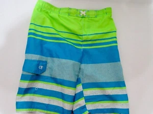 OP Ocean Pacific Boy's X-Large 14-16 Stripe Lime Green Swim Trunks - Picture 1 of 5