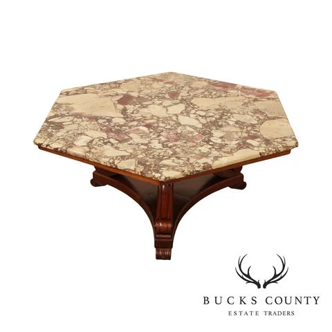 Empire Revival Vintage Mahogany Hexagon Marble Top Coffee Table Cover