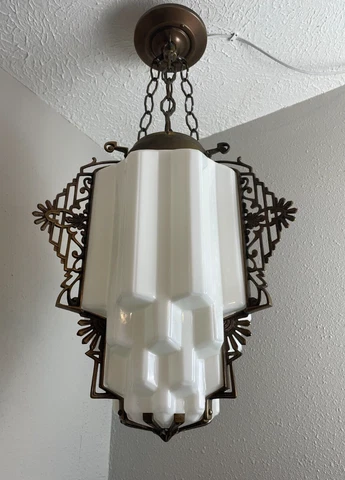 Beautiful 1920-30s  bronze fixture with skyscraper shade Cover