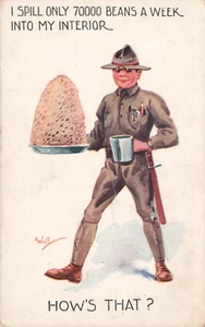 Patriotic Postcard WWI U.S. Solider Dough Boy Beans Ration Artist Bernhardt Wall - Picture 1 of 5