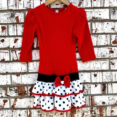 Винтажный 90-х Диана фон Furstenburg красный черный/белый в горошек Qtr рукав девочек платье Sz 6 X - Изображение 1 из 4