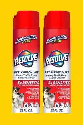 Resolve Pet Specialist Heavy Traffic Foam, Carpet Cleaner, 22 Oz (2 Pack)