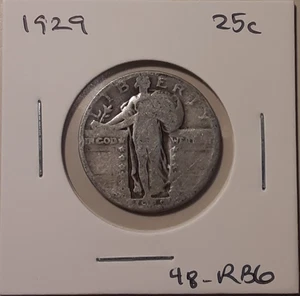 1929 Standing Liberty Quarter Philadelphia Mint 90% Silver US 25c coin (#48-RB6) - Picture 1 of 3