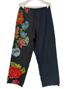 Vintage Rene Derhy Damen Hose Gr. L schwarz Blumen bestickt - Bild 1 von 7