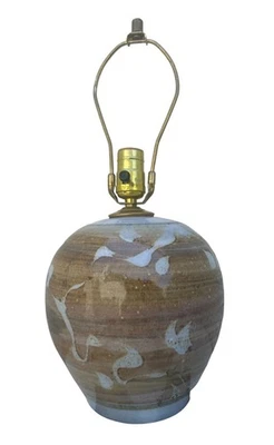 Vtg 80s Crutchfield Pottery Clay Table Lamp with Abstract Drip Glaze - Image 1 of 4