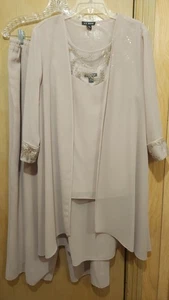Le Bos 3pc Pant Suit Womens Sz 16 Beige Chiffon Sequins Embroidery As Is - Picture 1 of 22