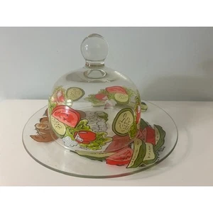Vintage Arcoroc by Elaine Hand Painted Glass Plate and Dome Vegetable Medley - Picture 1 of 4