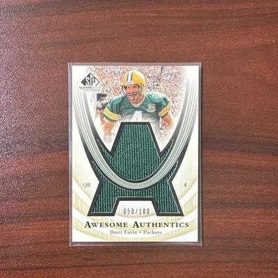 2004 SP Authentic Game Used Brett Favre Awesome Authentics Jumbo Patch /100 SSP - Image 1 of 3