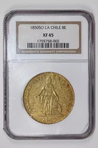 1850 SO LA CHILE GOLD 8 ESCUDOS NGC XF45 - Picture 1 of 2