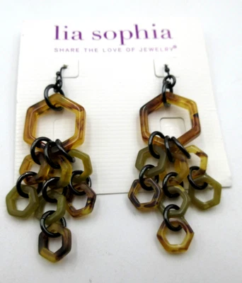 NEW LIA SOPHIA UNUSUAL brown black open work long geometric dangle pair Earring - Image 1 of 3