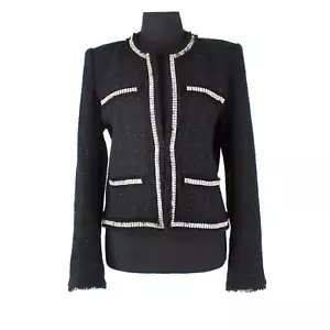 Generation Love Blaire Crystal Jacket NEW Black Lurex Shimmer Tweed Blazer Sz M - Picture 1 of 8