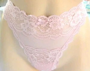 Victorias secret Rare Vintage L Satin🌹rose Pink Lace Thong String Panty Bow - Picture 1 of 2