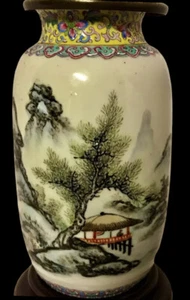 ANTIQUE VINTAGE CHINESE PORCELAIN LAMP HAND PAINTED ENAMEL BRASS WORKS  - Picture 1 of 11