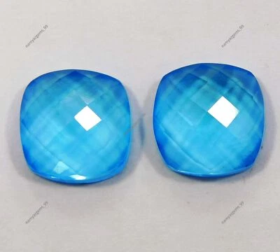 18 Ct NATURAL Extremely Blue Aquamarine Square Cut Certified Loose Gemstone Pair - Image 1 of 4
