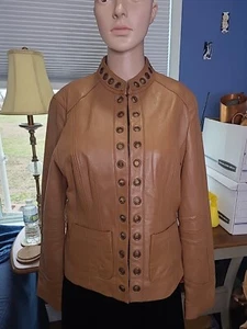 Womens Revue Lamb Leather Brown Lined Jacket Size M USED Good Condition - Picture 1 of 11