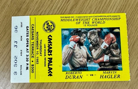 1983 Marvin Hagler vs Roberto Duran Caesars Palace  Fight Ticket. Excellent Cover