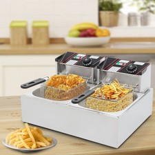 Deep Fryer Dual Tank Commercial Bench Top Fast Fryer Stainless 3400W Electric Us