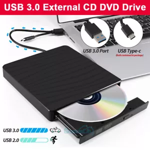 2024 External CD/DVD Drive USB 3.0 Player Burner Writer Reader for Laptop PC Mac - Picture 1 of 44