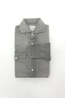 NUEVO CON ETIQUETAS $1095 Camisa a Presión Brunello Cucinelli Para Hombre Calce Ocio Denim Talla XS A252 Foto 1 de 4