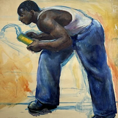 Pintura de Jo Cain mural antigo afro-americano retrato preto óleo grande 40" - Imagem 1 de 4