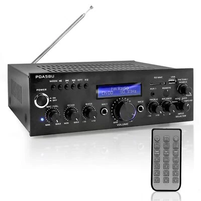 Pyle Wireless Bluetooth Power Amplifier-200 Watt Audio Stereo Receiver w/USB ... - Image 1 of 4