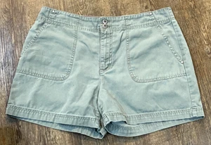 Vtg Tommy Hilfiger Chino Shorts Womens 12 Olive Drab Flat Front Logo Cotton EUC - Picture 1 of 9
