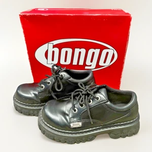 Zapato Bongo Ronnie Oxford Grueso Taco Imitación Cuero Con Cordones Y2K Años 90 Negro 7.5 con Caja - Imagen 1 de 13